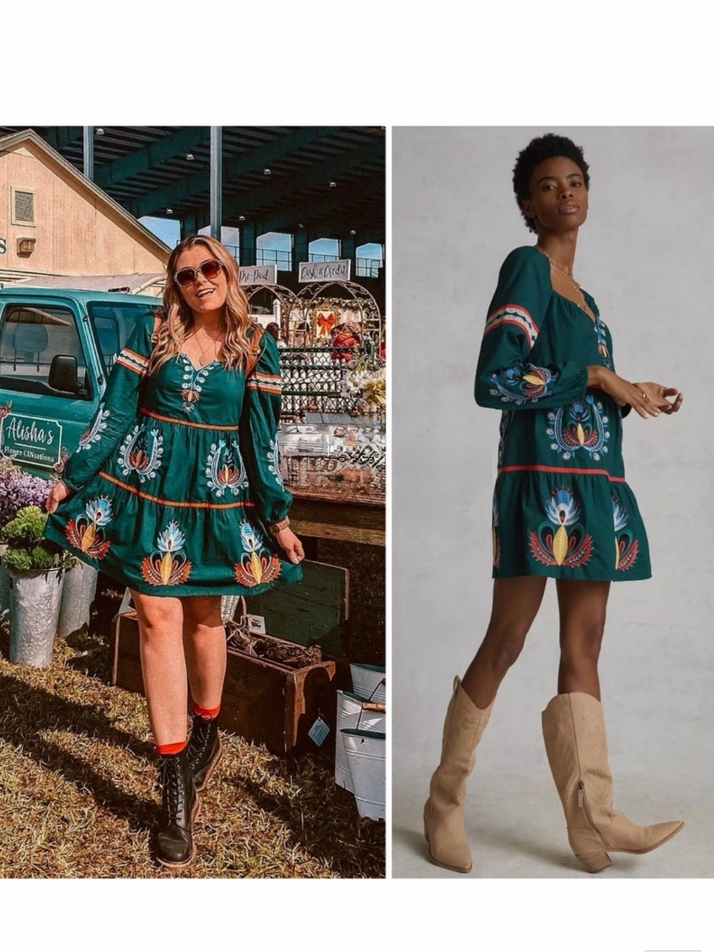 ANTHROPOLOGIE LET ME BE EMBROIDERED TUNIC DRESS IN GREEN